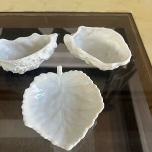 White Ceramic Leaf and Shell Dishes